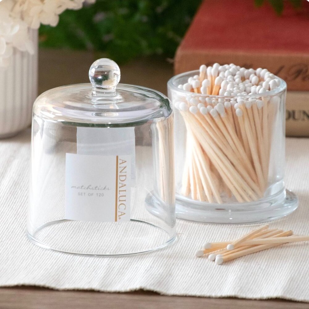 Glass Jar with Lid & 120 Wooden White Matches